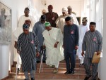 AFENIFERE DELEGATION LED BY CHIEF RENSEN FASHORANTI AND GOV OLUSEGUN MIMIKO ARRIVING PRESIDENTIAL VILLA ABUJA FOR A MEETING WITH PRESIDENT GOODLUCK JONATHAN IN ABUJA