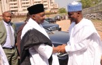 VICE PRESIDENT MUHAMMED NAMADI SAMBO BEING WEL-COMED BY THE KOGI STATE GOVERNOR ALH. IDRIS WADA TO THE WEDDING RECEPTION OF RIIKIYA WADA & LATEEF OSENI IN ABUJA