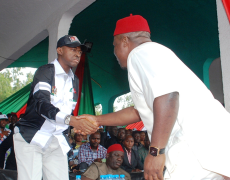 PDP Flags Off Council Election Campaigns In Enugu 3 GOV. SULLIVAN CHIME OF ENUGU STATE (L) WITH ALGON ENUGU STATE CHAPTER CHAIRMAN, MR NWABUEZE OKAFOR, AT THE LAUNCH OF PDP ENUGU STATE LOCAL GOVERNMENT AREA RALLY IN ENUGU ON THURSDAY