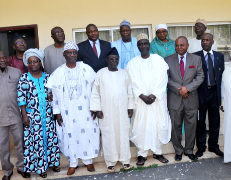 GOV. JONAH JANG (M) WITH MEMBERS OF PRESIDENTIAL ADVISORY COMMITTEE ON NATIONAL DIALOGUE, DURING THEIR COURTESY VISIT TO THE GOVERNOR IN JOS ON MONDAY