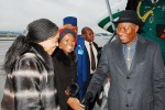 From left Nigeria Ambassador to Swezaland  Mrs  Fidelia  Njeze  Foreign Affairs Minister Prof. Viola Nwul iri Welcoming President Goodluck  Jonathan right, at the Zurich Inthernational Airport on his Arrival to attend the World Economic Summit in Davos ,yesterday the Summit Open today from Philip ojisua 21th Jan 2014