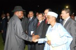 President Goodluck Jonathan left, Welcoming the dean of the Diplomatic Corps the Cameroonian High Commissioner  Amb. Ibrahima  Salahadeen,and other Diplomat’s to the Presidential Cocktail  Reception for the Diplomatic Corps in Nigeria at the State House Abuja on Thursday 16th Jan. 2014