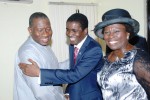 President Goodluck Jonathan  left, been Welcome by  Bishop  David Abioye and wife Pastor  Mary Abioye to the Living Faith Church( AKA) Winners Chapel  Goshen, Near Keffi Nasarawa State