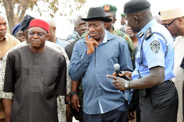 PRESIDENT JONATHAN & SENATE PRESIDENT DAVID MARK AT THE NYANYA BOMB BLAST SCENE, MONDAY