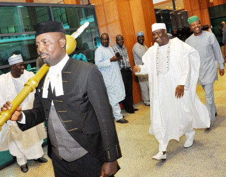 SPEAKER, HOUSE OF REPRESENTATIVES, AMINU TAMBUWAL (2ND-L) DEPUTY SPEAKER, EMEKA IHEDIOHA AND REP. LEO OGOR, AFTER THE HOUSE OF REPRESENTATIVES PLENARY IN ABUJA 