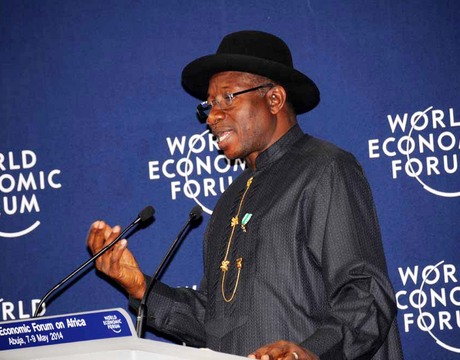 PRESIDENT GOODLUCK JONATHAN DECLARING OPEN THE 2014 WORLD ECONOMIC FORUM ON AFRICA IN ABUJA ON THURSDAY (8/5/14).