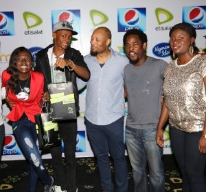 Evicted Contestants, BeeBeeBassey, and Xolani; with Director Customer Care, Etisalat Nigeria, Plato Symiris; Director, Brands and Communications, Etisalat Nigeria, Enitan Denloye, and Manager, Sponsorships, Etisalat Nigeria, OrahEgwu