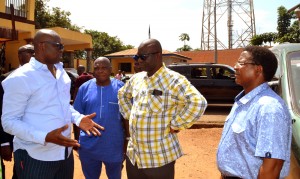 Fayose warns reckless vehicle owners, traders • Promises completion of Ewi’s palace amphi-theatre 3 L-R: Ekiti State Governor, Dr. Ayodele Fayose, Director General Fayose Campaign Organization, Chief Dipo Anisulowo, Special Adviser to the Governor on Works and Infrastructure, Mr. Kayode Osho, and Director of Civil Engineer ,Ministry of Works, Engr. Julius Olofin, during the inspection of the ongoing Am phi-Theatre at Ewi’s Palace in Ado-Ekiti….on Thursday