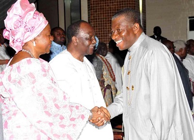 PRESIDENT GOODLUCK JONATHAN GREETS GEN.YAKUBU GOWON & HIS WIFE, VICTORIA, ON SUNDAY AT THE THANKSGIVING SERVICE TO MARK THE FORMER HEAD OF STATE'S 80TH BIRTHDAY (PHOTO CREDIT: REUBEN ABATI)