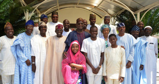 L-R: A NATIONAL LEADER OF APC, ASIWAJU BOLA AHMED TINUBU; LAGOS STATE GOVERNOR MR BABATUNDE FASHOLA AND THE CHILDREN; SENATOR OLUREMI TINUBU; SENATOR GBENGA ASHAFA; (L) MR AKEEM BELLO; ALH SURAJU AYINRA; MR LARE BABALOLA AND INFORMATION COMMISSIONER LATIFU IBIROGBA DURING THE EID-EL-KABIR CELEBRATION