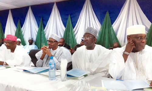 L-R: KANO GOV, ENGR. RABIU KWANKWASO, GEN. MUHAMMADU BUHARI (RETD), APC DEP. NATIONAL CHAIRMAN, SEN. LAWAL SHUAIBU & ALH. ATIKU ABUBAKAR AT THE STAKEHOLDERS MEETING OF THE APC IN KADUNA ON SATURDAY. (PHOTO CREDIT: NIGERIAN TRIBUNE)