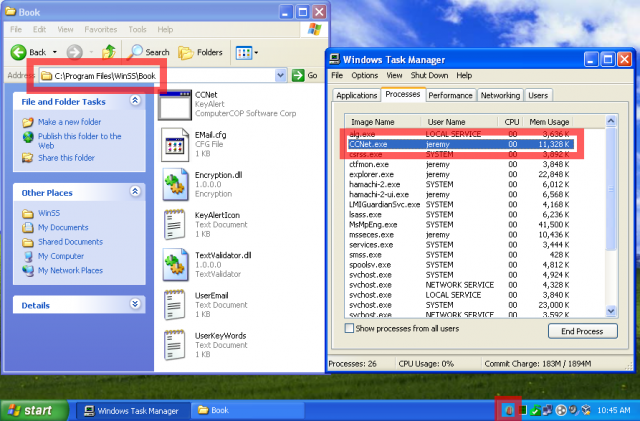 Image showing how to find ComputerCOP's Key Alert on a Windows machine.