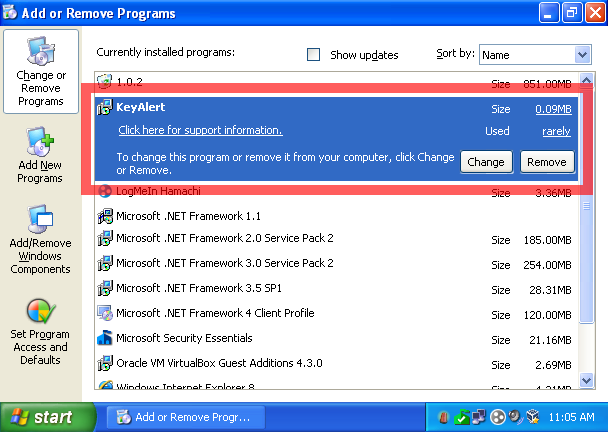 Image showing how to uninstall Key Alert from your computer.