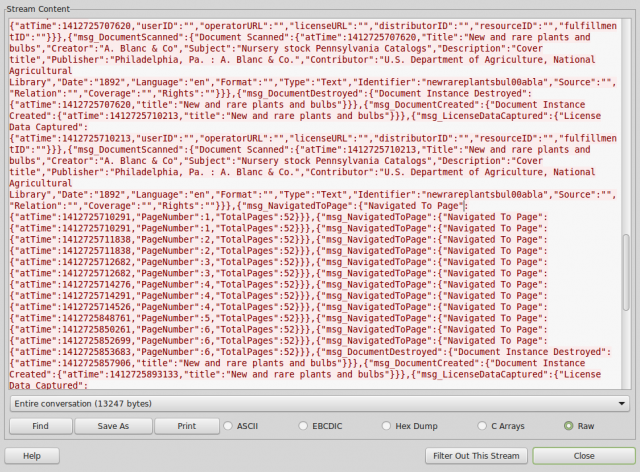 Data being sent to Adobe's servers. Including book title and pages read. An image of the wireshark packet capture