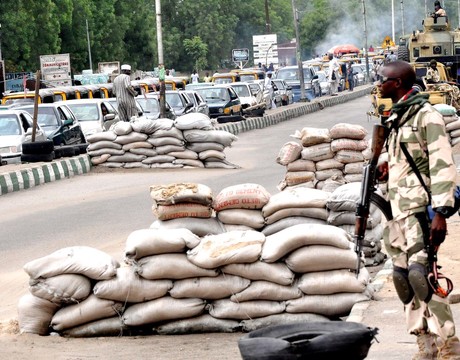 SOLDIERS ON GUARD ON POST OFFICE ROAD IN MAIDUGURI 