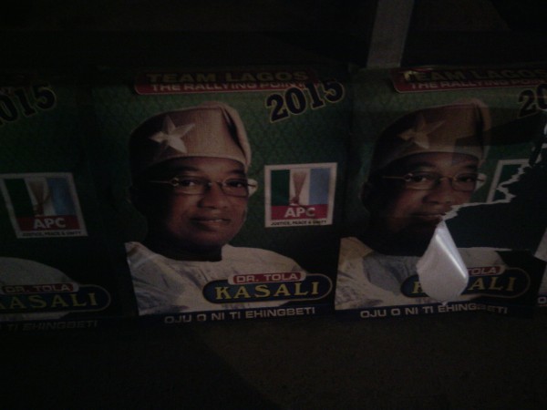 Lagos Cautions Police Commissioner Over Threat To LASAA Staff Removing Campaign Posters 3 campaign posters on third mainland bridge. picture taken on Nov 30, 2014