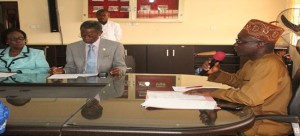 Ekiti State Deputy Governor, Dr. Kolapo Olusola (Right), Vice Chancellor, Ekiti State University Prof. Oladipo Aina (Middle) and the Provost, College of Education, Ikere Ekiti, Prof. Dupe Aladejana in Ado Ekiti.