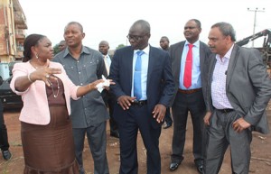 Ekiti Govt. Visits BEDC, Requests More Transformers, Prepaid Metres. 3 CEO of BEDC, Mrs. Funke Osibodu (left) taking the Ekiti State D Gov., Dr. Kolapo Olusola (middle) round the yard of the company during the D. Gov.’s visit to the company ,with them are Engr. Fidelis Obishia.