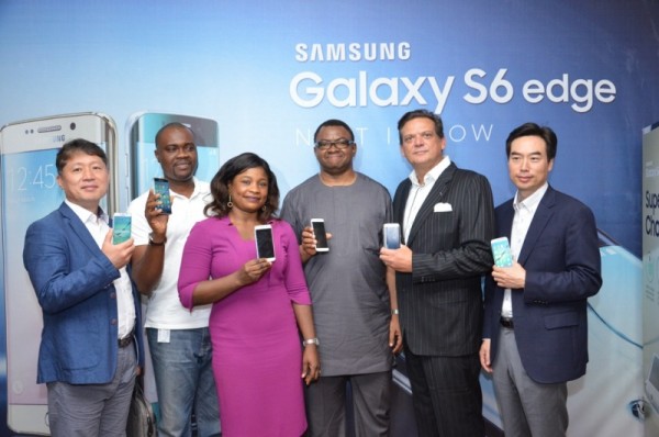 L-R; Managing Director, Samsung Electronics West Africa, Mr. Brovo Kim; General Manager, Consumer Marketing, MTN Nigeria; Head of Operator Business, Samsung Electronics West Africa, Mrs Lolade Shonubi; Senior Manager, Consumer Marketing, MTN Nigeria; Director, Information Technology and Mobile, Samsung Electronics West Africa, Mr. Emmanouil Revmatas and Business Development Director, Information Technology and Mobile, Samsung Electronics West Africa, Mr. Daesong Ra at the official launch of the Samsung Galaxy S6 Smartphones