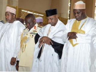 FROM LEFT: FCT MINISTER, SEN. BALA MUHAMMED; CHIEF OF NAVAL STAFF, VICE ADM. USMAN JUBRIN; VICE PRESIDENT NAMADI SAMBO AND FORMER VICE PRESIDENT, ALHAJI ATIKU ABUBAKAR, AT THE SPECIAL JUMMU’AT PRAYER FOR 2015 PRESIDENTIAL INAUGURATION AND 59TH ANNIVERSARY OF NIGERIAN NAVY IN ABUJA ON FRIDAY