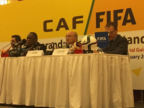 Sepp Blatter Addressing a News Conference During the 2015 Africa Cup of Nations in Equatorial Guinea.  