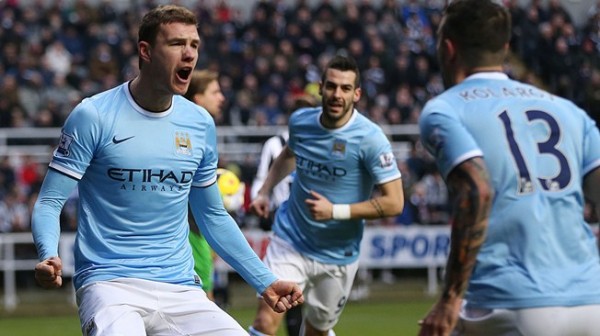 Eden Dzeko Celebrates Opening Goal Against Newcastle. Image: AFP.