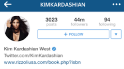 Reality star, Kim Kardashian's instagram page