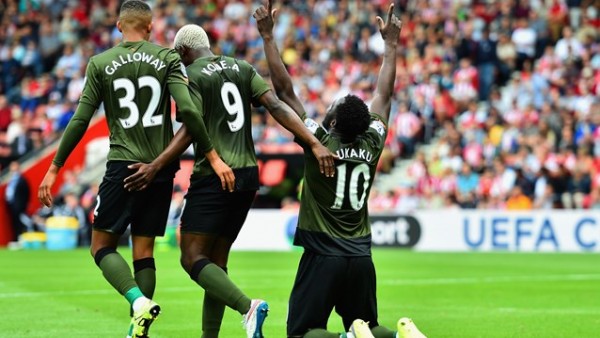 Romelu Lukaku Celebrates Scoring against Sputhampton at the St. Mary's Stadium. Image: Getty.