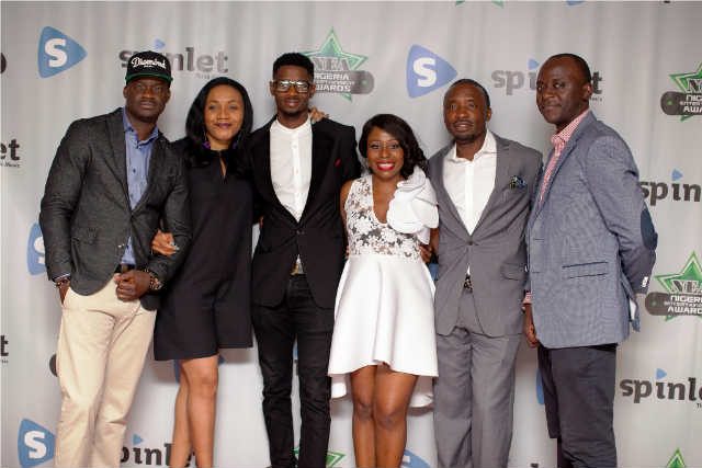 L - R NEA Awards Co-Founder & Producer,DJ Zimo; CEO, Spinlet, Nkiru Balonwu; Beat FM OAP, Jimmie Akinsola, Sahara Reporters OAP, Toyosi Phillips; Executive Producer, NEA Awards, Tope Esan; and Spinlet General Counsel/Head, Business Development, Rotimi Fawole at the Spinlet NEA Gala which held at the Pranna Restaurant, New York City, United States.