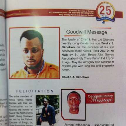 Enugu Catholic Church Honoured Nollywood Actor, Benson Okonkwo 14 A copy of the church programme