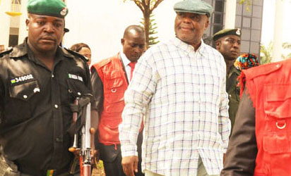 Former Chairman of Daar Communications Plc, High Chief Raymond Dokpesi, at the Federal High Court, Abuja yesterday. Photo: Gbemiga Olamikan. 