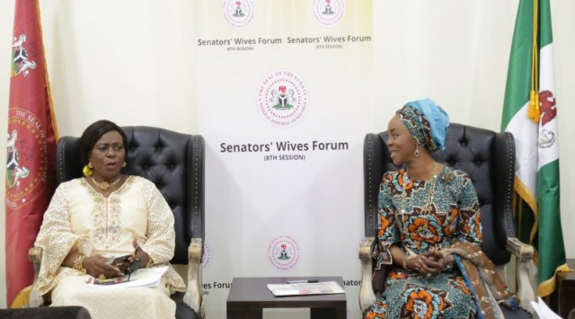  Distinguished Senator Abiodun Olujimi, Deputy Minority Whip of the Senate and Sponsor of the bill 'Gender and Equal Opportunity for Women' and Her Excellency Mrs Toyin Saraki, Wife of the President of the Senate and Founder Wellbeing Foundation Africa during the Senators Wives Forum Meeting in Abuja