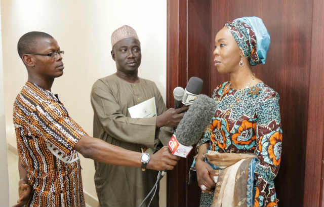 Journalists interviewing Her Excellency Mrs Toyin Saraki at the 2nd Meeting of the Senators Wives Forum