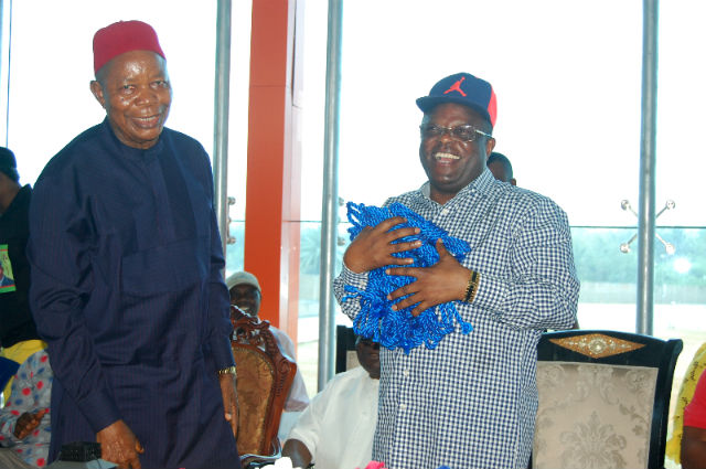 Chaiman of states UBEB Chief Hycint Ikpor and Governor David Umahi of Ebonyi State