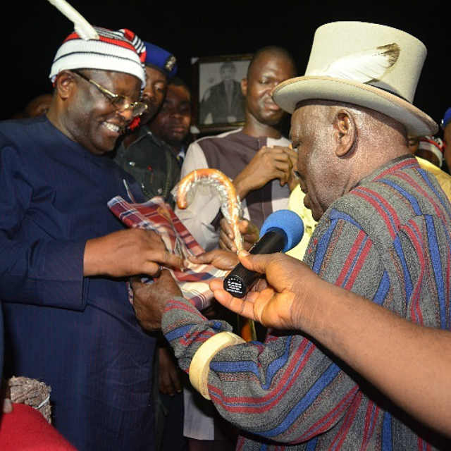 Governor David Umahi of Ebonyi State being conferred with a chieftancy title