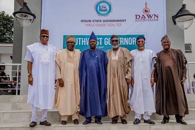 Southwest Governors Forum featuring Ekiti Governor Ayodele Fayose, Lagos Governor Akinwunmi Ambode, Ogun Governor Ibikunle Amosun, Ondo Governor Rotimi Akeredolu, Osun Governor Rauf Aregbesola, and Oyo Governor Abiola Ajimobi