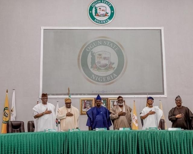 Southwest Governors Forum featuring Ekiti Governor Ayodele Fayose, Lagos Governor Akinwunmi Ambode, Ogun Governor Ibikunle Amosun, Ondo Governor Rotimi Akeredolu, Osun Governor Rauf Aregbesola, and Oyo Governor Abiola Ajimobi