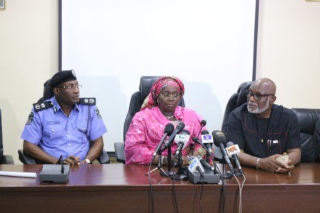 Lagos Commissioner of Police Owoseni, Lagos Deputy Governor Oluranti Adebule and Ondo State Governor Rotimi Akeredolu at the briefing