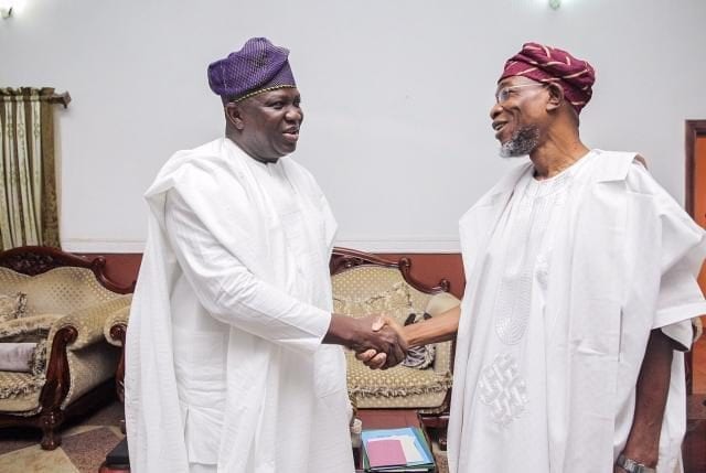 Lagos State Governor Akinwunmi Ambode shaking hand with Osun State Governor Rauf Aregbesola