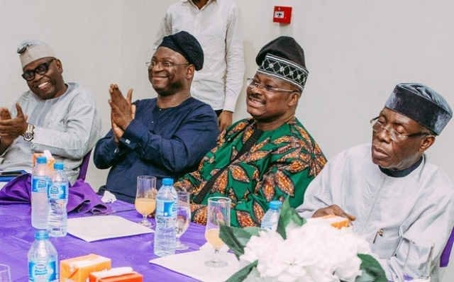 Minister of Agriculture and Rural Development Chief Audu Ogbeh with Oyo State Governor Abiola Ajimobi and others