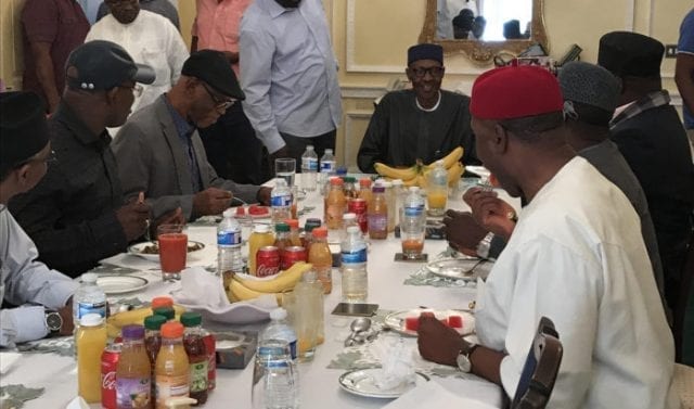 President Muhammadu Buhari with APC leaders in London