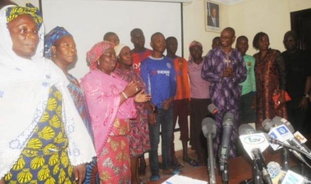 Rescued Students of Igbonla Model College, Epe with some Parents, Lagos State Deputy Governor Oluranti Adebule, Others