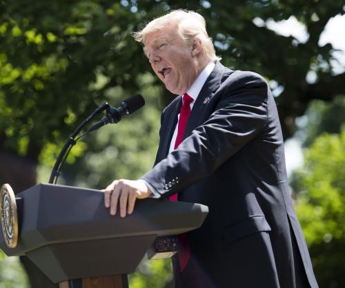 US President Donald Trump delivering a speech