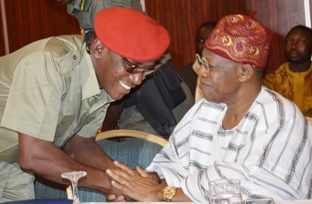 Youth and Sports Development Minister, Solomon Dalung with Information and Culture Minister, Alhaji Lai Mohammed