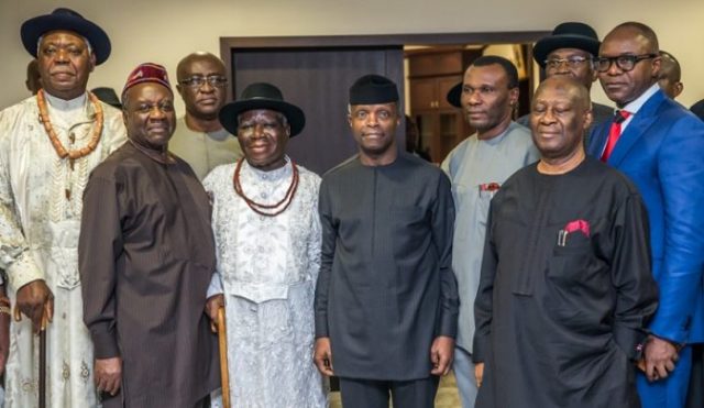 Acting President Yemi Osinbajo, SAN, with the leaders and representatives from the Niger Delta and relevant ministers and heads of MDAs