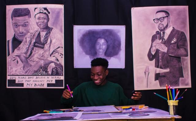 Alesh Akeem showcasing portraits of Wizkid, others