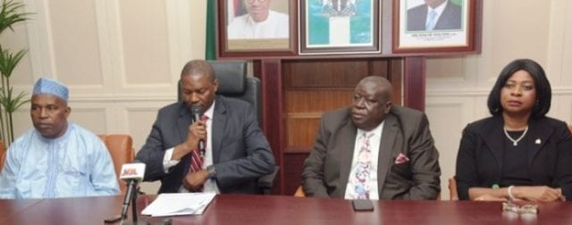 Attorney General of the Federal Ministry of Justice, Abubakar Malami at a Media Briefing on Thursday, August 3, 2017