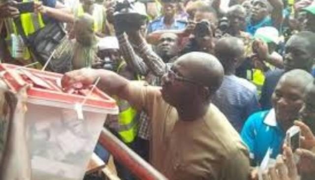 Governor Godwin Obaseki at a Voting Centre in Benin, Edo State