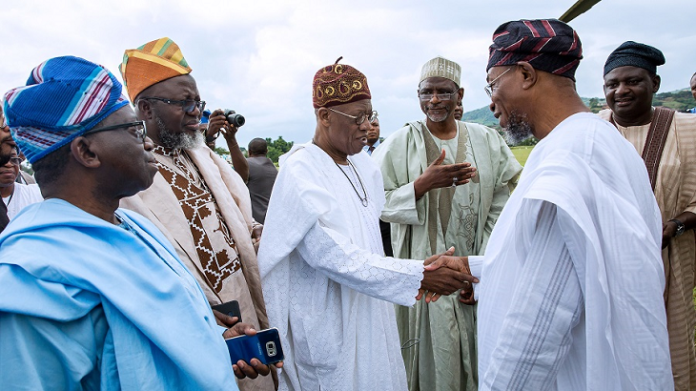 Governor Rauf Aregbesola with Presidential Delegation - Alhaji Lai Muhammadu, Barrister Adebayo Shittu, Dr Isaac Adewole, Femi Adesina, others