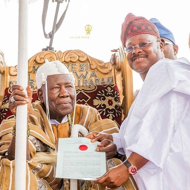 Olubadan of Ibadan Oba Saliu Adetunji with Oyo State Governor Abiola Ajimobi